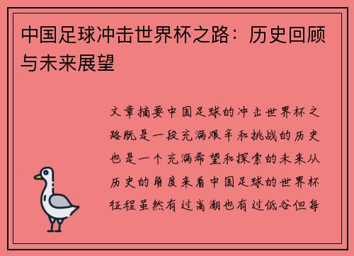 中国足球冲击世界杯之路：历史回顾与未来展望